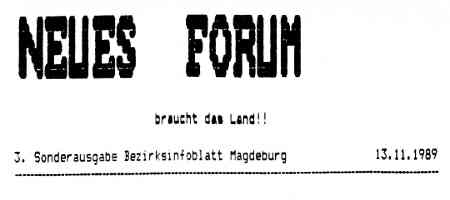 Neues Forum Bezirksblatt Magdeburg 13.11.1989