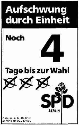 Sozialdemokratische Partei der DDR: Anzeige zur Kommunalwahl am 06. Mai 1990. Aufschwung durch Einheit