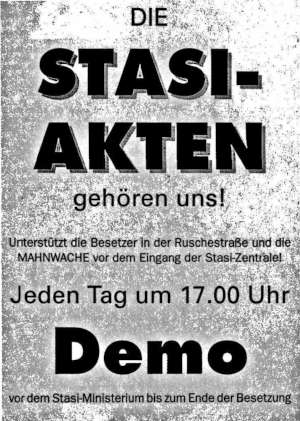 Aufruf zur Demo zur Unterstützung der Stasibesetzer