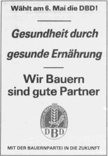 Demokratische Bauernpartei Deutschlands Wahlplakat zur Volkskammerwahl 1990