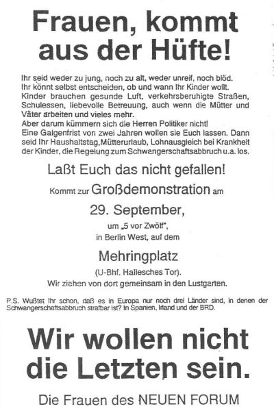Aufruf der NF-Frauen zur Demo gegen den § 218 (September 1990)
