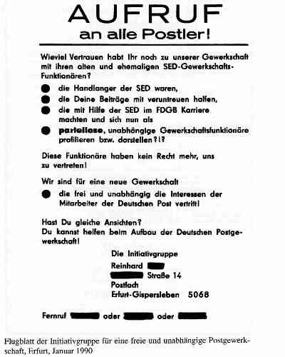 Aufruf an alle Postler, Erfurt Januar 1990